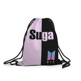 Рюкзак-мешок 3D с принтом BTS Suga в Новосибирске, 100% полиэстер | плотность ткани — 200 г/м2, размер — 35 х 45 см; лямки — толстые шнурки, застежка на шнуровке, без карманов и подкладки | bts | suga | бтс | группа | корейская | музыка | розовый | цветы | черный
