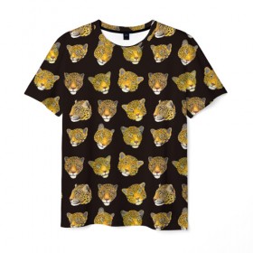 Мужская футболка 3D с принтом Леопарды в Новосибирске, 100% полиэфир | прямой крой, круглый вырез горловины, длина до линии бедер | animal | big | cat | cats | leopard | nature | pattern | predator | wild | дикий | животное | кошка | кошки | леопард | леопарды | паттерн | природа | узор | хищник | хищники