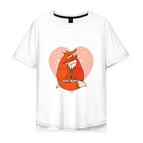 Мужская футболка хлопок Oversize с принтом Влюбленные лисички в Новосибирске, 100% хлопок | свободный крой, круглый ворот, “спинка” длиннее передней части | 14 февраля | влюбленность | влюбленные | день влюбленных | день святого валентина | лис | лиса | лисички | лисы | любовь | милые | романтика | романтическая | рыжие | сердечки | сердце