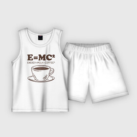 Детская пижама с шортами хлопок с принтом ENERGY  Milk and Coffee 2 в Новосибирске,  |  | Тематика изображения на принте: cappuccino | espresso | latte | капучино | кофе | латте | молоко | ньютон | физика | формула | чашка | энергия | эспрессо