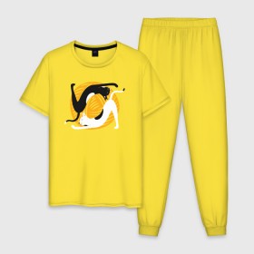 Мужская пижама хлопок с принтом Котики Йога в Новосибирске, 100% хлопок | брюки и футболка прямого кроя, без карманов, на брюках мягкая резинка на поясе и по низу штанин
 | Тематика изображения на принте: yoga | йога | клубок | кот | котики | коты | кошка