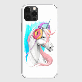 Чехол для iPhone 12 Pro с принтом Music Unicorn Art в Новосибирске, силикон | область печати: задняя сторона чехла, без боковых панелей | Тематика изображения на принте: волшебный | единорог | единорожик | единорожка | магия | музыка | пончик | пончики