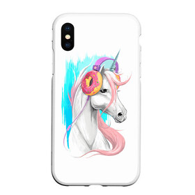 Чехол для iPhone XS Max матовый с принтом Music Unicorn Art в Новосибирске, Силикон | Область печати: задняя сторона чехла, без боковых панелей | Тематика изображения на принте: волшебный | единорог | единорожик | единорожка | магия | музыка | пончик | пончики