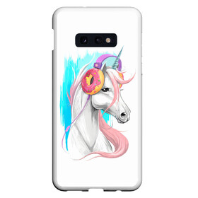 Чехол для Samsung S10E с принтом Music Unicorn Art в Новосибирске, Силикон | Область печати: задняя сторона чехла, без боковых панелей | Тематика изображения на принте: волшебный | единорог | единорожик | единорожка | магия | музыка | пончик | пончики