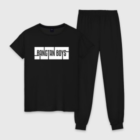 Женская пижама хлопок с принтом BANGTAN BOYS в Новосибирске, 100% хлопок | брюки и футболка прямого кроя, без карманов, на брюках мягкая резинка на поясе и по низу штанин | bangtan boys | bt21 | bts | bts army | bts stickers | j hope | jimin | jin | jungkook | k pop | rap monster | rapmon | suga | v | бтс | корея | стикеры bts