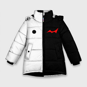 Зимняя куртка для девочек 3D с принтом MONOKUMA Eyes в Новосибирске, ткань верха — 100% полиэстер; подклад — 100% полиэстер, утеплитель — 100% полиэстер. | длина ниже бедра, удлиненная спинка, воротник стойка и отстегивающийся капюшон. Есть боковые карманы с листочкой на кнопках, утяжки по низу изделия и внутренний карман на молнии. 

Предусмотрены светоотражающий принт на спинке, радужный светоотражающий элемент на пуллере молнии и на резинке для утяжки. | ahegao | anime | bear | blood | danganronpa | derector | despair | girls | happy | havoc | manga | monokuma | panda | red | robot | trigger | ultra | аниме | ахегао | директор | кровь | манга | медведь | монокума | панда | робот