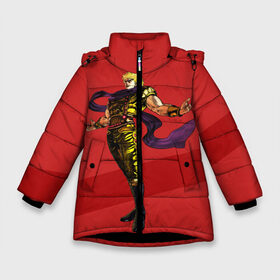Зимняя куртка для девочек 3D с принтом JOJO Dio Brando в Новосибирске, ткань верха — 100% полиэстер; подклад — 100% полиэстер, утеплитель — 100% полиэстер. | длина ниже бедра, удлиненная спинка, воротник стойка и отстегивающийся капюшон. Есть боковые карманы с листочкой на кнопках, утяжки по низу изделия и внутренний карман на молнии. 

Предусмотрены светоотражающий принт на спинке, радужный светоотражающий элемент на пуллере молнии и на резинке для утяжки. | adventure | anime | bizzare | jo jo | jojo | logo | manga | аниме | араки | ахегао | джо | джо джо | джоджо | жижа | жожа | жожо | йойо | лого | манга | мульт | мультфильм | отаку | сериал | символ | хирохико | юри | яой