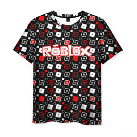 Мужская футболка 3D с принтом Roblox в Новосибирске, 100% полиэфир | прямой крой, круглый вырез горловины, длина до линии бедер | game | gamer | logo | roblox | игры | логотип | роблокс