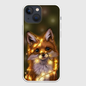 Чехол для iPhone 13 mini с принтом Лисёнок и гирлянда в Новосибирске,  |  | лампочки | лис | лиса | лисица | огоньки | праздник | рыжая