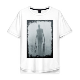 Мужская футболка хлопок Oversize с принтом Slender в Новосибирске, 100% хлопок | свободный крой, круглый ворот, “спинка” длиннее передней части | slender | slenderman | кино | слендер | слендр | слэндр | тонкий | тощий | ужасы