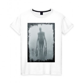 Женская футболка хлопок с принтом Slender в Новосибирске, 100% хлопок | прямой крой, круглый вырез горловины, длина до линии бедер, слегка спущенное плечо | slender | slenderman | кино | слендер | слендр | слэндр | тонкий | тощий | ужасы