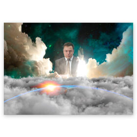 Поздравительная открытка с принтом Elon Musk Thinker (Илон Маск) в Новосибирске, 100% бумага | плотность бумаги 280 г/м2, матовая, на обратной стороне линовка и место для марки
 | Тематика изображения на принте: elon musk | space | space x | tesla | дым | илон маск | инопланетяне | космос | личность | мыслитель | облака | планета | ракета | спейс | тесла | философ | шаттл