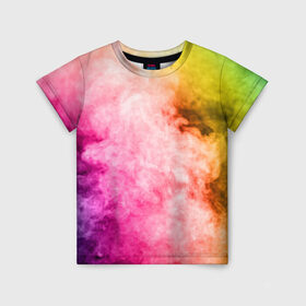 Детская футболка 3D с принтом Радужный дым в Новосибирске, 100% гипоаллергенный полиэфир | прямой крой, круглый вырез горловины, длина до линии бедер, чуть спущенное плечо, ткань немного тянется | holi | праздник красок | радуга | радужный дым | холи | цвета радуги | яркий
