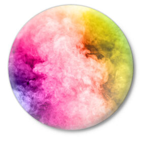 Значок с принтом Радужный дым в Новосибирске,  металл | круглая форма, металлическая застежка в виде булавки | holi | праздник красок | радуга | радужный дым | холи | цвета радуги | яркий