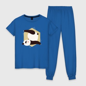 Женская пижама хлопок с принтом Панда Йога в Новосибирске, 100% хлопок | брюки и футболка прямого кроя, без карманов, на брюках мягкая резинка на поясе и по низу штанин | panda | yoga | йога | панда | панды | фитнес