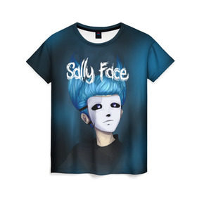 Женская футболка 3D с принтом SALLY FACE в Новосибирске, 100% полиэфир ( синтетическое хлопкоподобное полотно) | прямой крой, круглый вырез горловины, длина до линии бедер | blue | face | fisher | game | games | gizmo | hair | larry | mask | sally | волосы | гизмо | голубые | игра | игры | ларри | маска | протез | сали | салли | синие | синий | триллер | ужасы | фейс | фишер | фэйс | хоррор