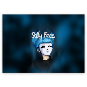 Поздравительная открытка с принтом SALLY FACE в Новосибирске, 100% бумага | плотность бумаги 280 г/м2, матовая, на обратной стороне линовка и место для марки
 | blue | face | fisher | game | games | gizmo | hair | larry | mask | sally | волосы | гизмо | голубые | игра | игры | ларри | маска | протез | сали | салли | синие | синий | триллер | ужасы | фейс | фишер | фэйс | хоррор