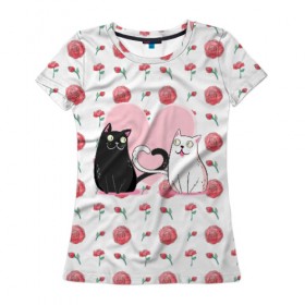 Женская футболка 3D с принтом Милые котики в Новосибирске, 100% полиэфир ( синтетическое хлопкоподобное полотно) | прямой крой, круглый вырез горловины, длина до линии бедер | 14 февраля | влюбленность | влюбленные | день влюбленных | день святого валентина | кот | котики | коты | кошка | любовь | милые | романтика | романтическая | сердечки | сердце