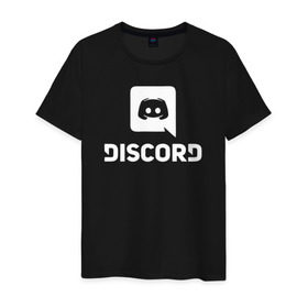 Мужская футболка хлопок с принтом Discord в Новосибирске, 100% хлопок | прямой крой, круглый вырез горловины, длина до линии бедер, слегка спущенное плечо. | Тематика изображения на принте: voip | дискорд | игры | мессенджер | связь | скайп