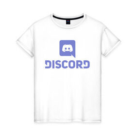 Женская футболка хлопок с принтом Discord в Новосибирске, 100% хлопок | прямой крой, круглый вырез горловины, длина до линии бедер, слегка спущенное плечо | дискорд | игры | связь | скайп