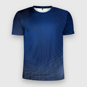 Мужская футболка 3D спортивная с принтом Сеть в Новосибирске, 100% полиэстер с улучшенными характеристиками | приталенный силуэт, круглая горловина, широкие плечи, сужается к линии бедра | blue | net | web | квадраты | клетка | паутина | сетка | сеть | синий