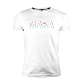 Мужская футболка премиум с принтом NASA GLITCH в Новосибирске, 92% хлопок, 8% лайкра | приталенный силуэт, круглый вырез ворота, длина до линии бедра, короткий рукав | galaxy | nasa | space | space company | star | астрономия | галактика | звезды | космическая компания | космос | наса