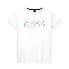 Женская футболка хлопок с принтом NASA GLITCH в Новосибирске, 100% хлопок | прямой крой, круглый вырез горловины, длина до линии бедер, слегка спущенное плечо | galaxy | nasa | space | space company | star | астрономия | галактика | звезды | космическая компания | космос | наса