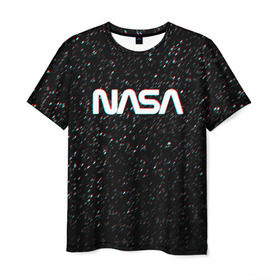 Мужская футболка 3D с принтом NASA GLITCH SPACE в Новосибирске, 100% полиэфир | прямой крой, круглый вырез горловины, длина до линии бедер | galaxy | nasa | space | space company | star | астрономия | галактика | звезды | космическая компания | космос | наса