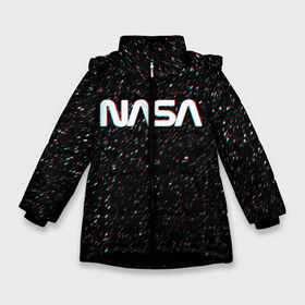 Зимняя куртка для девочек 3D с принтом NASA GLITCH SPACE в Новосибирске, ткань верха — 100% полиэстер; подклад — 100% полиэстер, утеплитель — 100% полиэстер. | длина ниже бедра, удлиненная спинка, воротник стойка и отстегивающийся капюшон. Есть боковые карманы с листочкой на кнопках, утяжки по низу изделия и внутренний карман на молнии. 

Предусмотрены светоотражающий принт на спинке, радужный светоотражающий элемент на пуллере молнии и на резинке для утяжки. | galaxy | nasa | space | space company | star | астрономия | галактика | звезды | космическая компания | космос | наса