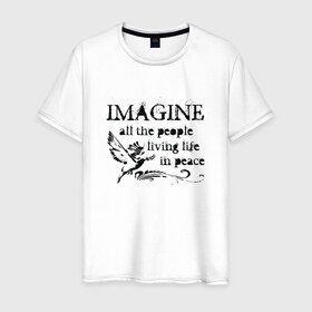 Мужская футболка хлопок с принтом Imagine в Новосибирске, 100% хлопок | прямой крой, круглый вырез горловины, длина до линии бедер, слегка спущенное плечо. | john lennon | peace | the beatles