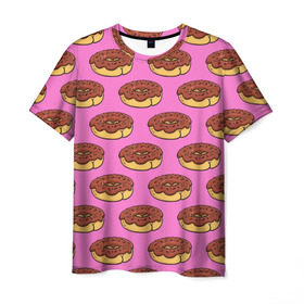Мужская футболка 3D с принтом Пончики Паттерн в Новосибирске, 100% полиэфир | прямой крой, круглый вырез горловины, длина до линии бедер | donut | вкусный | вкусняшка | еда | пончик | розовый