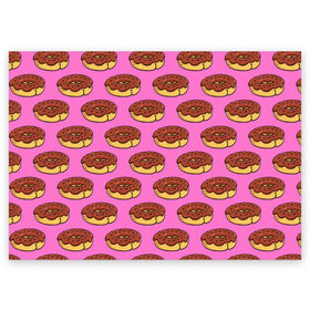 Поздравительная открытка с принтом Пончики Паттерн в Новосибирске, 100% бумага | плотность бумаги 280 г/м2, матовая, на обратной стороне линовка и место для марки
 | donut | вкусный | вкусняшка | еда | пончик | розовый