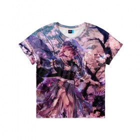 Детская футболка 3D с принтом Anime Girl в Новосибирске, 100% гипоаллергенный полиэфир | прямой крой, круглый вырез горловины, длина до линии бедер, чуть спущенное плечо, ткань немного тянется | Тематика изображения на принте: anime | girl | аниме | девушка | деревья | платье | сакура | цветы
