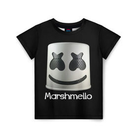 Детская футболка 3D с принтом Marshmello в Новосибирске, 100% гипоаллергенный полиэфир | прямой крой, круглый вырез горловины, длина до линии бедер, чуть спущенное плечо, ткань немного тянется | marshmello | диджей | клуб | клубная музыка | маршмеллоу | маршмэлло | маршмэллоу | музыка | электронная