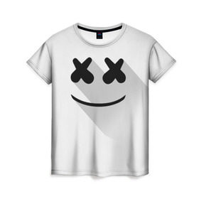 Женская футболка 3D с принтом Marshmello в Новосибирске, 100% полиэфир ( синтетическое хлопкоподобное полотно) | прямой крой, круглый вырез горловины, длина до линии бедер | marshmello | диджей | клуб | клубная музыка | маршмеллоу | маршмэлло | маршмэллоу | музыка | электронная