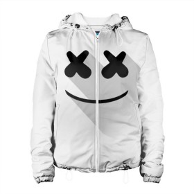 Женская куртка 3D с принтом Marshmello в Новосибирске, ткань верха — 100% полиэстер, подклад — флис | прямой крой, подол и капюшон оформлены резинкой с фиксаторами, два кармана без застежек по бокам, один большой потайной карман на груди. Карман на груди застегивается на липучку | marshmello | диджей | клуб | клубная музыка | маршмеллоу | маршмэлло | маршмэллоу | музыка | электронная