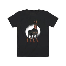 Детская футболка хлопок с принтом Доберман в Новосибирске, 100% хлопок | круглый вырез горловины, полуприлегающий силуэт, длина до линии бедер | doberman | dobermann | dog | доберман | собака | собаки