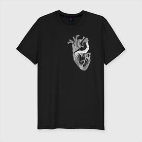 Мужская футболка премиум с принтом Astronaut in Heart в Новосибирске, 92% хлопок, 8% лайкра | приталенный силуэт, круглый вырез ворота, длина до линии бедра, короткий рукав | space | анатомия | астронавт | вселенная | звезды | космонавт | космос | луна | любовь | планета | сердце