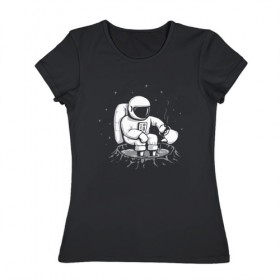 Женская футболка хлопок с принтом Как Согреться на Луне в Новосибирске, 100% хлопок | прямой крой, круглый вырез горловины, длина до линии бедер, слегка спущенное плечо | астронавт | вселенная | звезды | космонавт | космос | луна | планета | простуда | юмор