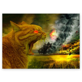 Поздравительная открытка с принтом Злой Кот в Новосибирске, 100% бумага | плотность бумаги 280 г/м2, матовая, на обратной стороне линовка и место для марки
 | Тематика изображения на принте: cat | kitty | lightning | арт | буря | вихрь | гроза | демон | зверь | зло | злой | кот | коте | котик | котнадо | котэ | любителям кошек | монстр | прикол | прикольная | прикольный | тесла | тигр | торнадо | ужас