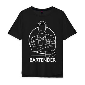 Мужская футболка хлопок Oversize с принтом Bartender в Новосибирске, 100% хлопок | свободный крой, круглый ворот, “спинка” длиннее передней части | bar | barman | bartender | бармен | бартендер | бутылки | виски | день бармена | мужчина | надпись | подарок бармену | рисунок | человек | шейкер