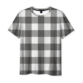 Мужская футболка 3D с принтом Чёрно-белая клетка велюр в Новосибирске, 100% полиэфир | прямой крой, круглый вырез горловины, длина до линии бедер | ворс | вязанный | драп | квадрат | кубики | мягкий | сетка | тёплый | шерсть