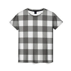 Женская футболка 3D с принтом Чёрно-белая клетка велюр в Новосибирске, 100% полиэфир ( синтетическое хлопкоподобное полотно) | прямой крой, круглый вырез горловины, длина до линии бедер | ворс | вязанный | драп | квадрат | кубики | мягкий | сетка | тёплый | шерсть