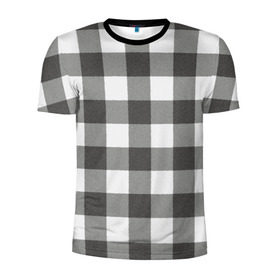 Мужская футболка 3D спортивная с принтом Чёрно-белая клетка велюр в Новосибирске, 100% полиэстер с улучшенными характеристиками | приталенный силуэт, круглая горловина, широкие плечи, сужается к линии бедра | ворс | вязанный | драп | квадрат | кубики | мягкий | сетка | тёплый | шерсть