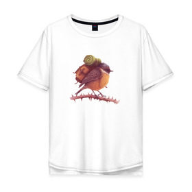 Мужская футболка хлопок Oversize с принтом Воробей Турист в Новосибирске, 100% хлопок | свободный крой, круглый ворот, “спинка” длиннее передней части | Тематика изображения на принте: палатка | птенец | птица | птичка | путешествие | рюкзак | туризм