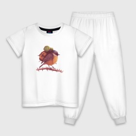 Детская пижама хлопок с принтом Воробей Турист в Новосибирске, 100% хлопок |  брюки и футболка прямого кроя, без карманов, на брюках мягкая резинка на поясе и по низу штанин
 | палатка | птенец | птица | птичка | путешествие | рюкзак | туризм