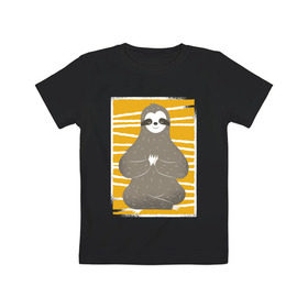 Детская футболка хлопок с принтом Ленивец Йога в Новосибирске, 100% хлопок | круглый вырез горловины, полуприлегающий силуэт, длина до линии бедер | sloth | yoga | йога | ленивец | фитнес