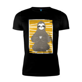 Мужская футболка премиум с принтом Ленивец Йога в Новосибирске, 92% хлопок, 8% лайкра | приталенный силуэт, круглый вырез ворота, длина до линии бедра, короткий рукав | sloth | yoga | йога | ленивец | фитнес