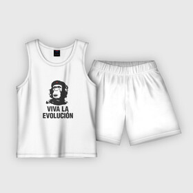 Детская пижама с шортами хлопок с принтом Да Здравствует Эволюция в Новосибирске,  |  | che guevara | deputa matre | evolution | дупута матре | куба | обезьяна | революция | свобода | че | че гевара | чегеварра | чигевара | эволюция