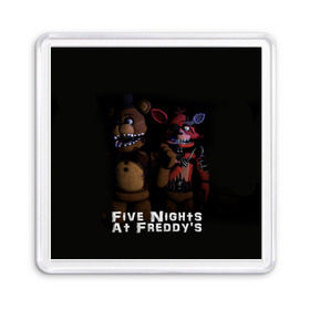 Магнит 55*55 с принтом Five Nights At Freddy`s в Новосибирске, Пластик | Размер: 65*65 мм; Размер печати: 55*55 мм | five nights at freddys | foxy | аниматроники | игра | компьютерная игра | робот | фокси | фредди | чика